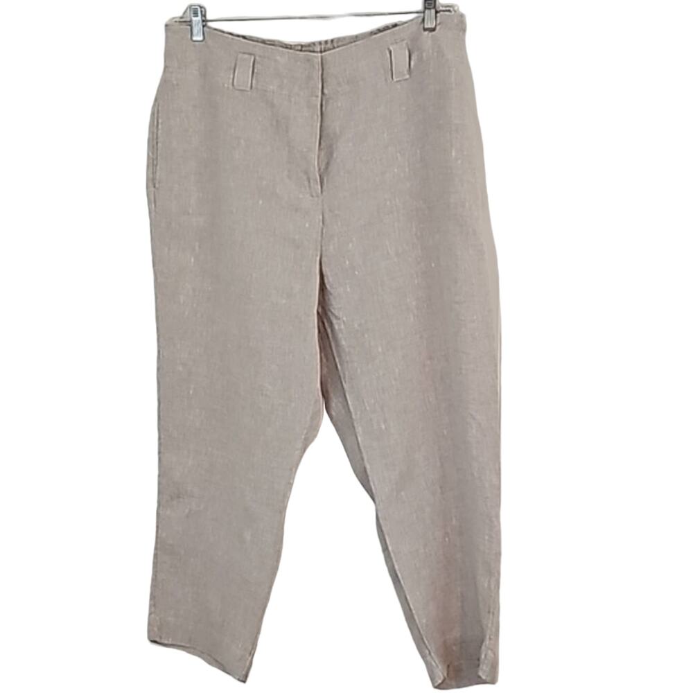 Womens Sz 14 100% Linen Beige Beige Neutral Fairy High Rise Pockets Chico's Pant